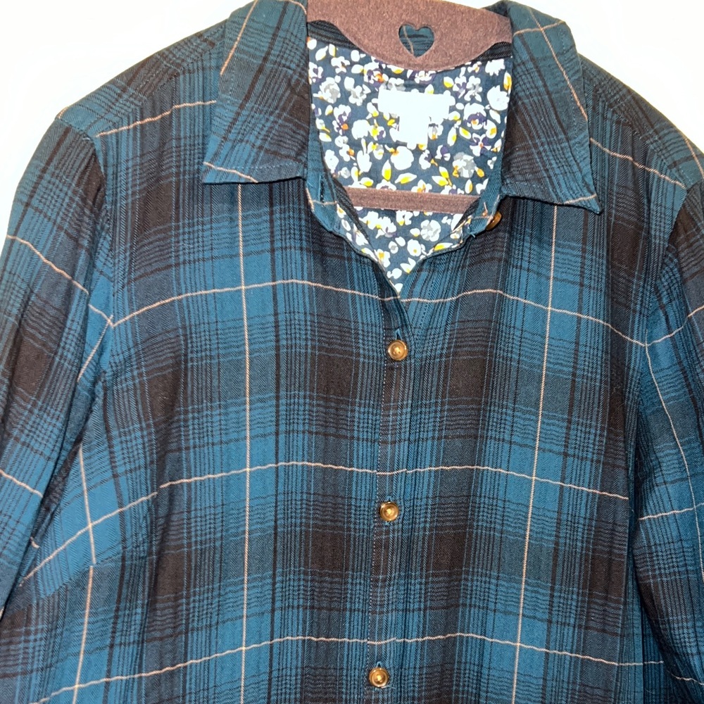 J. Jill Teal and Mustard Plaid Dress with Floral Accents - Picture 8 of 11